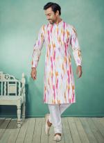 Dhupion Silk White Festival Wear Printed Readymade Kurta Pajama